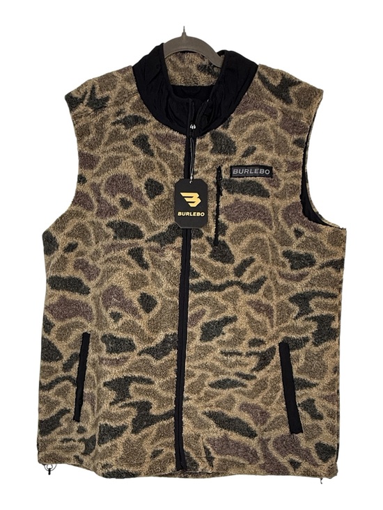 BURLEBO Jackets & Blazers - BURLEBO Camouflage Lined Sherpa Vest Adjustable Waist Brown Olive Sz L | NWT